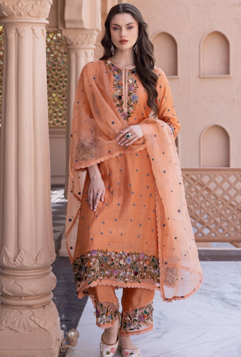 Peach Orchid Long Sahiba Kurta Set
