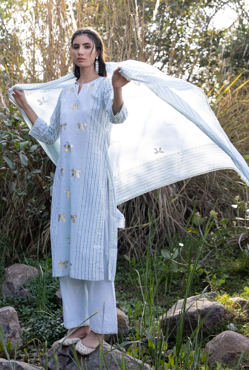 Blue/Ivory Titlie Straight Panel Kurta Set