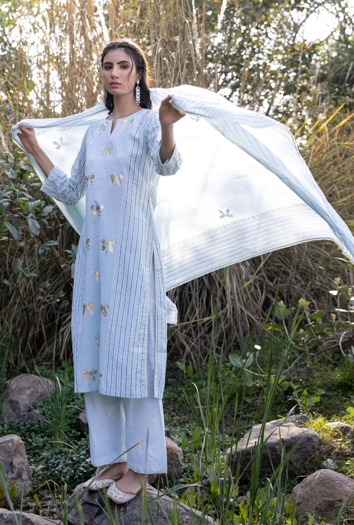 Blue/Ivory Titlie Straight Panel Kurta Set