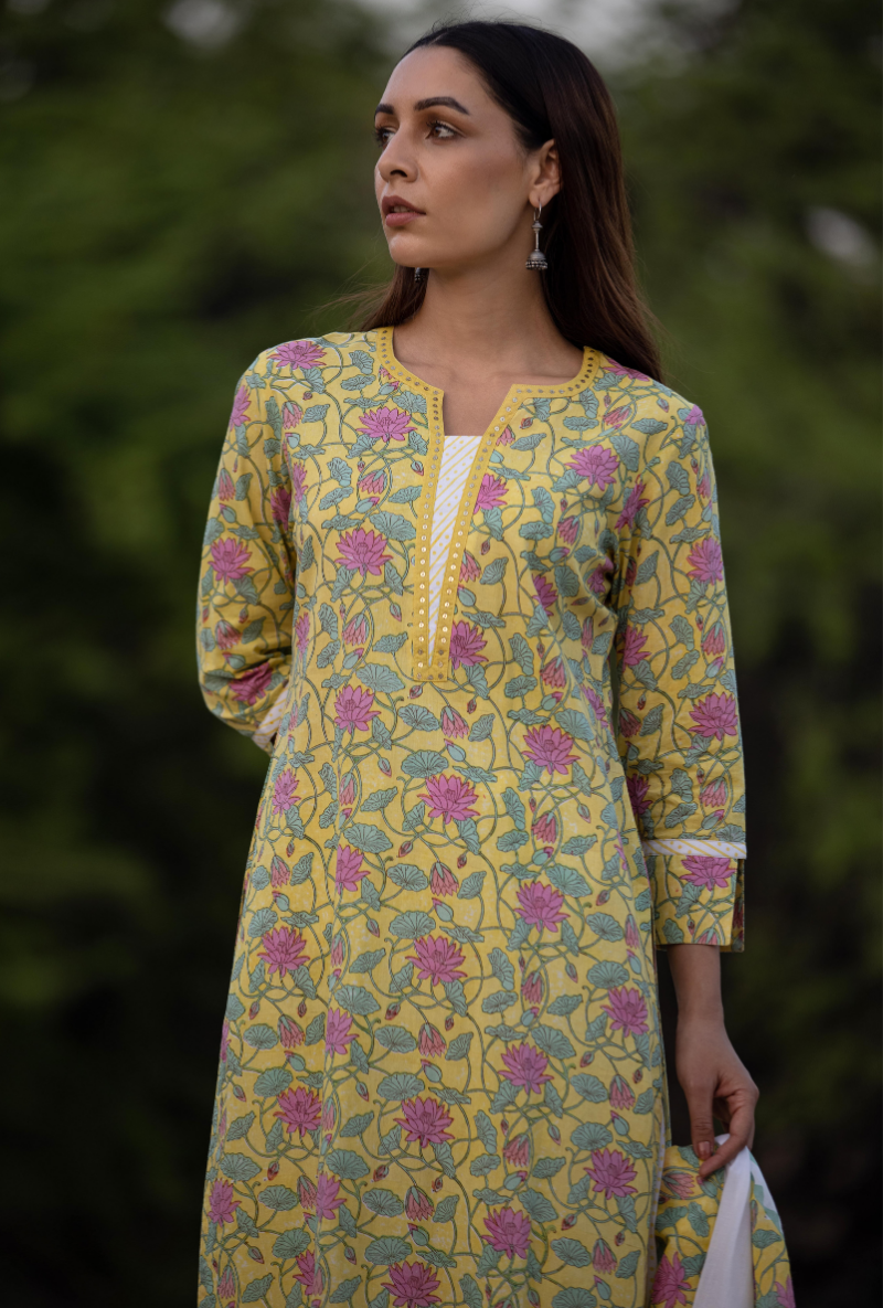 Yellow Sequin Pankhuri Kurta Set
