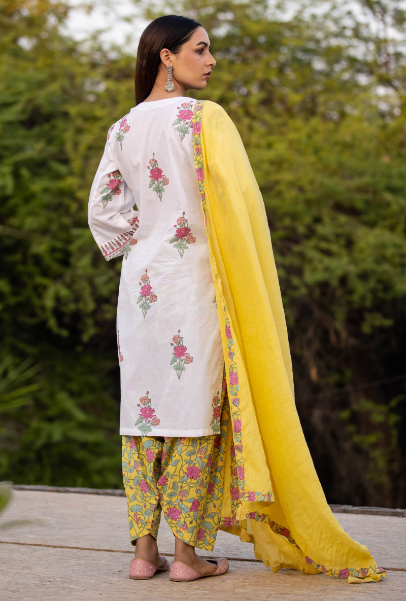 Ivory/Yellow Pankhuri Salwar Kurta Set