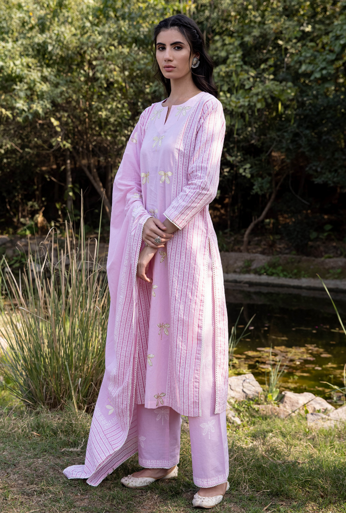 Pink/Ivory Titlie Straight Panel Kurta Set