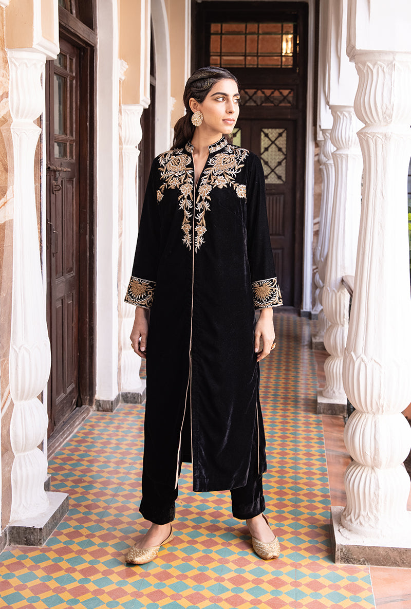 Black Sherwani Jacket Aarzoo Kurta Set