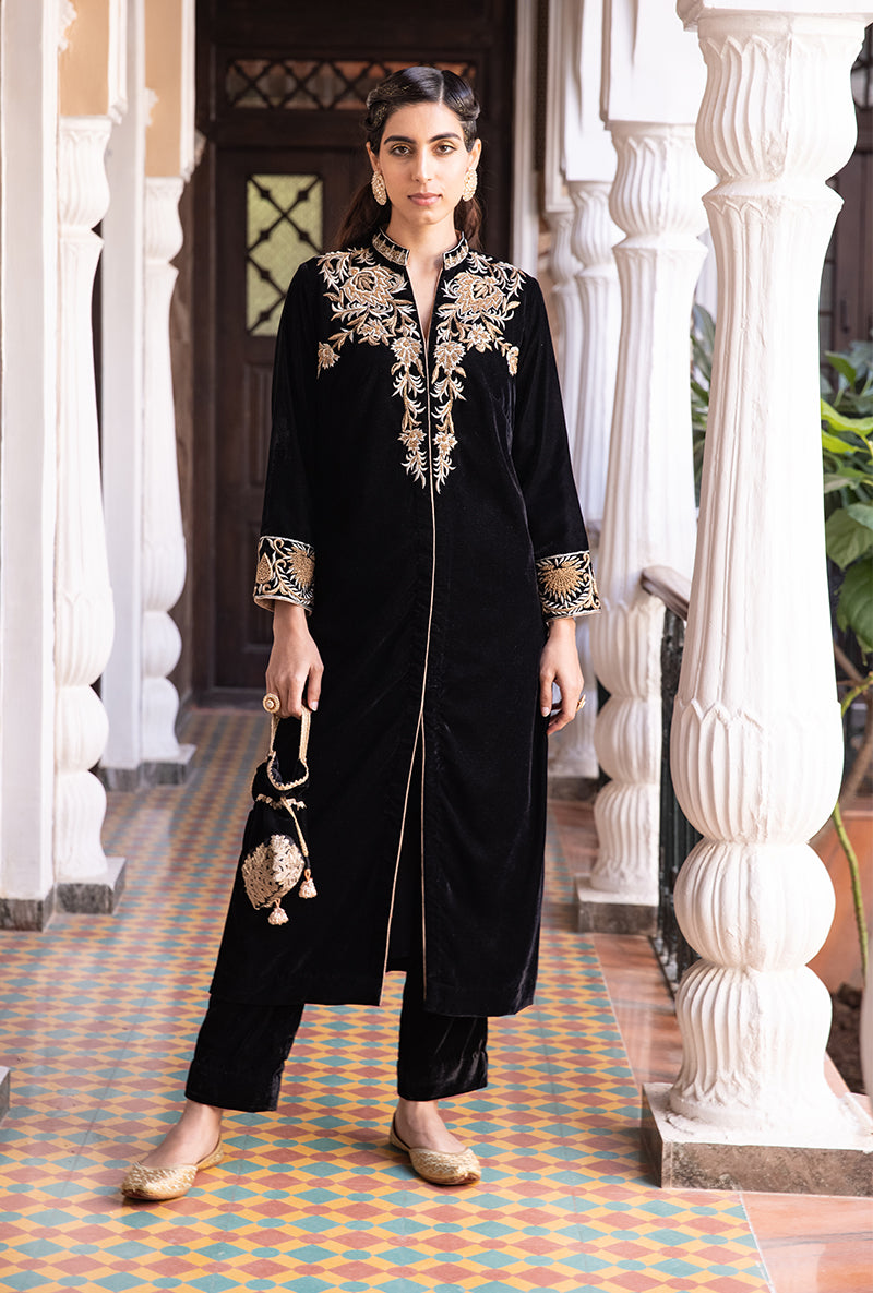 Black Sherwani Jacket Aarzoo Kurta Set