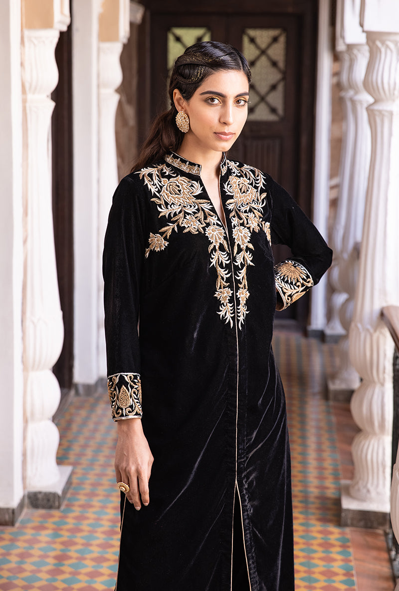 Black Sherwani Jacket Aarzoo Kurta Set