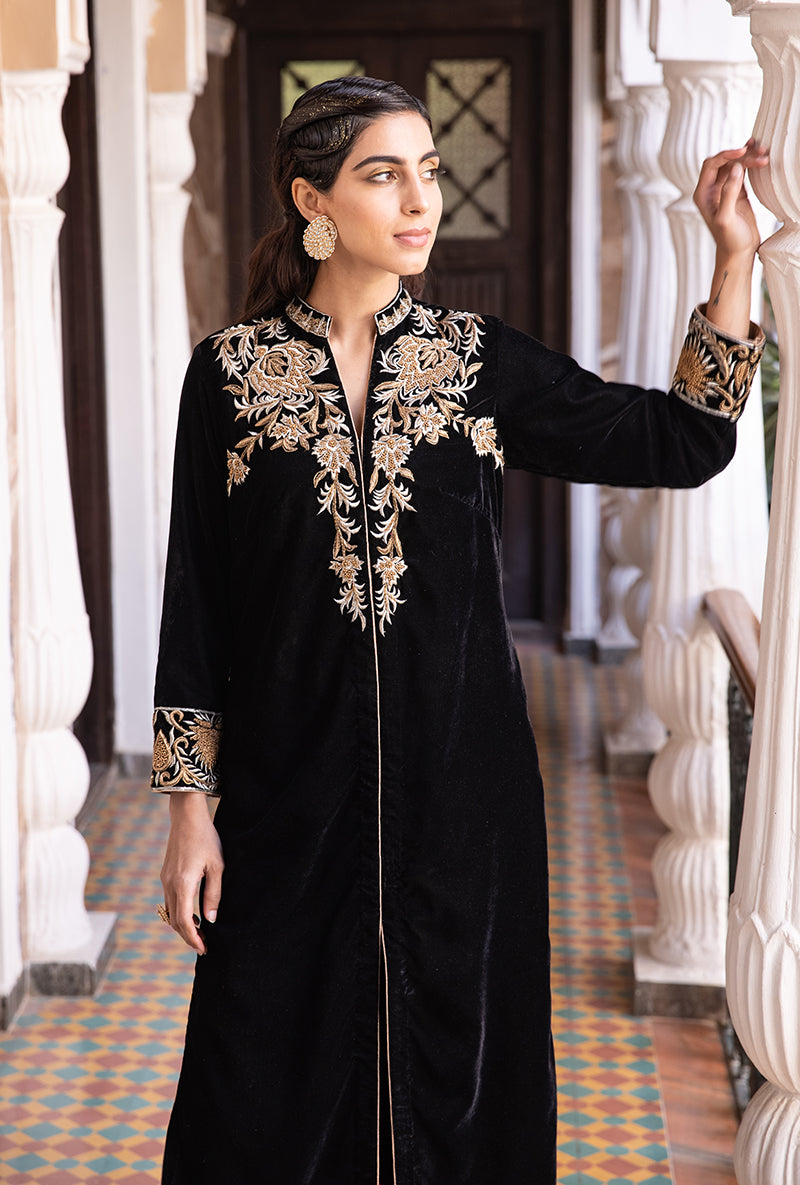 Black Sherwani Jacket Aarzoo Kurta Set