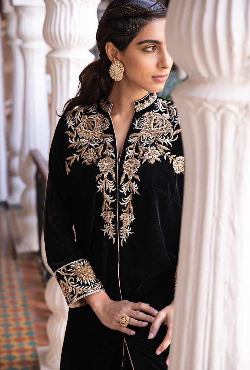 Black Sherwani Jacket Aarzoo Kurta Set