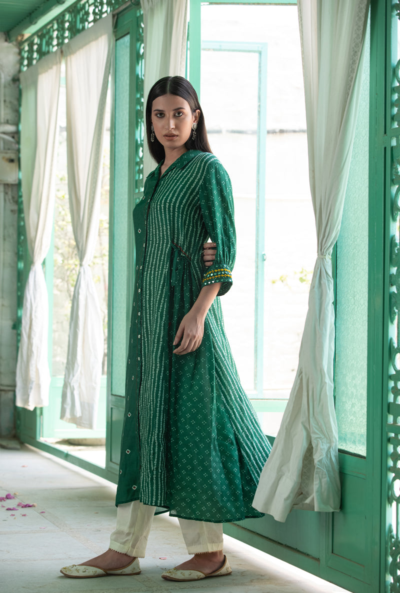 Green Shirt Tunic Nura Kurta Set