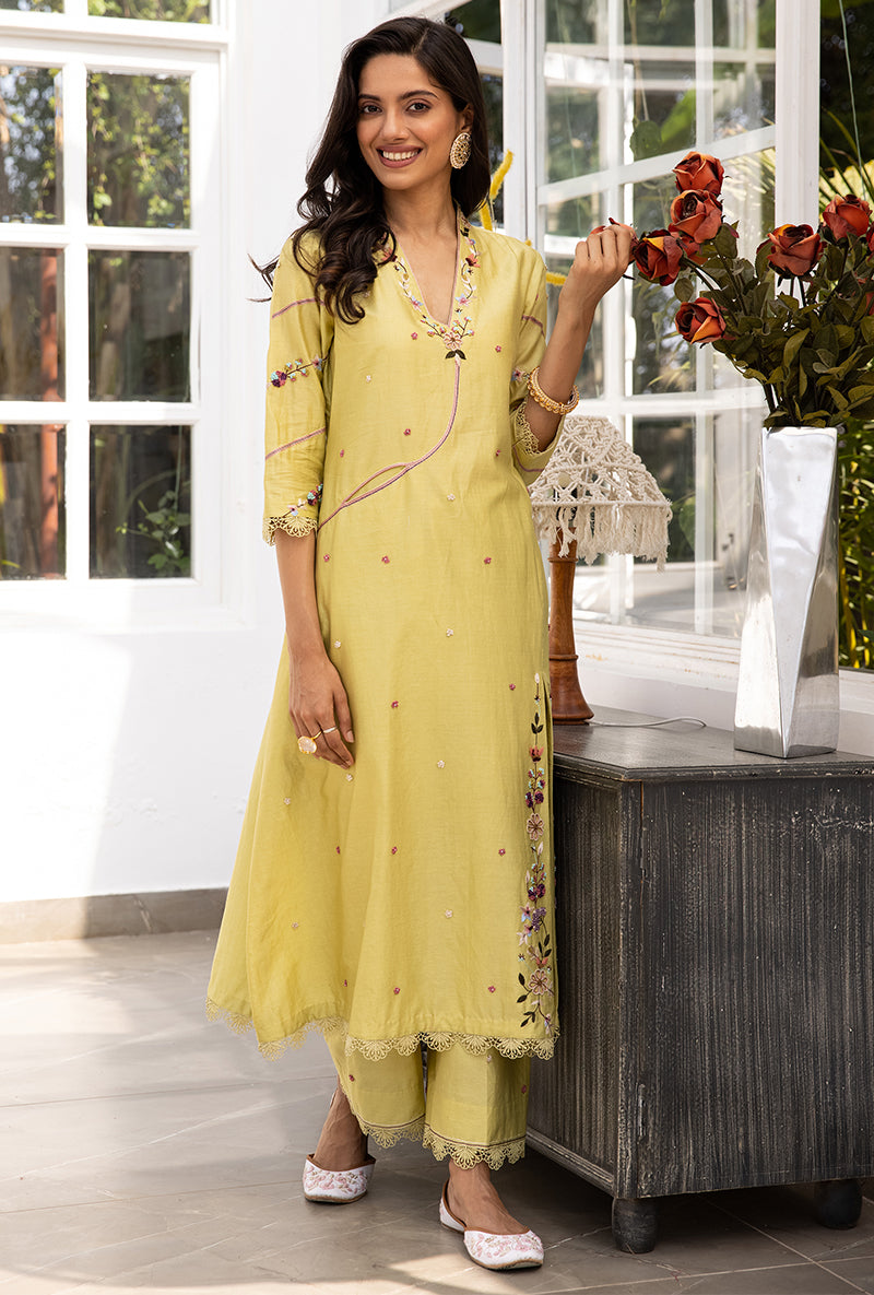 Green French Knot Pocket Style Suhaani Kurta Set