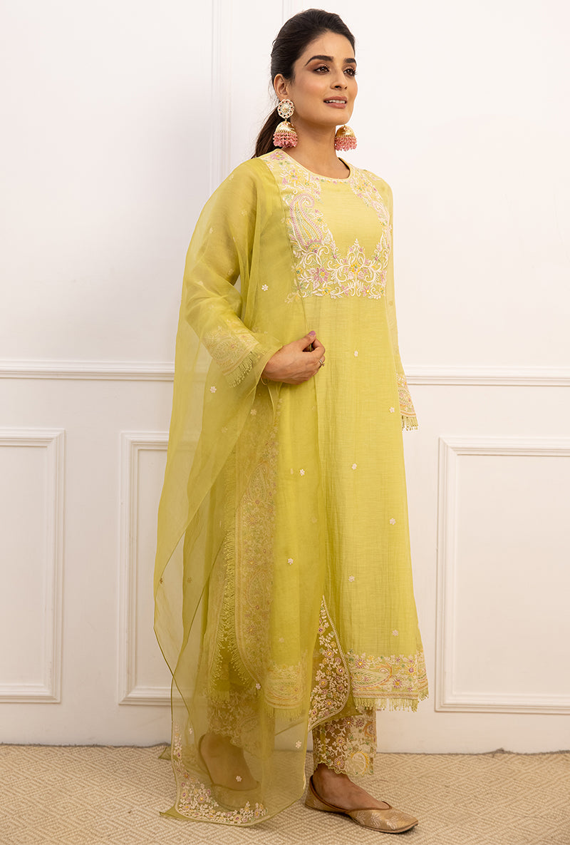 Mint Green Dori Paisley Long Kurta Yoke Aafreen Set