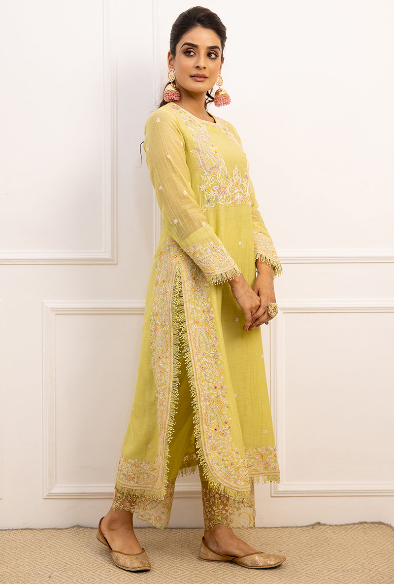 Mint Green Dori Paisley Long Kurta Yoke Aafreen Set