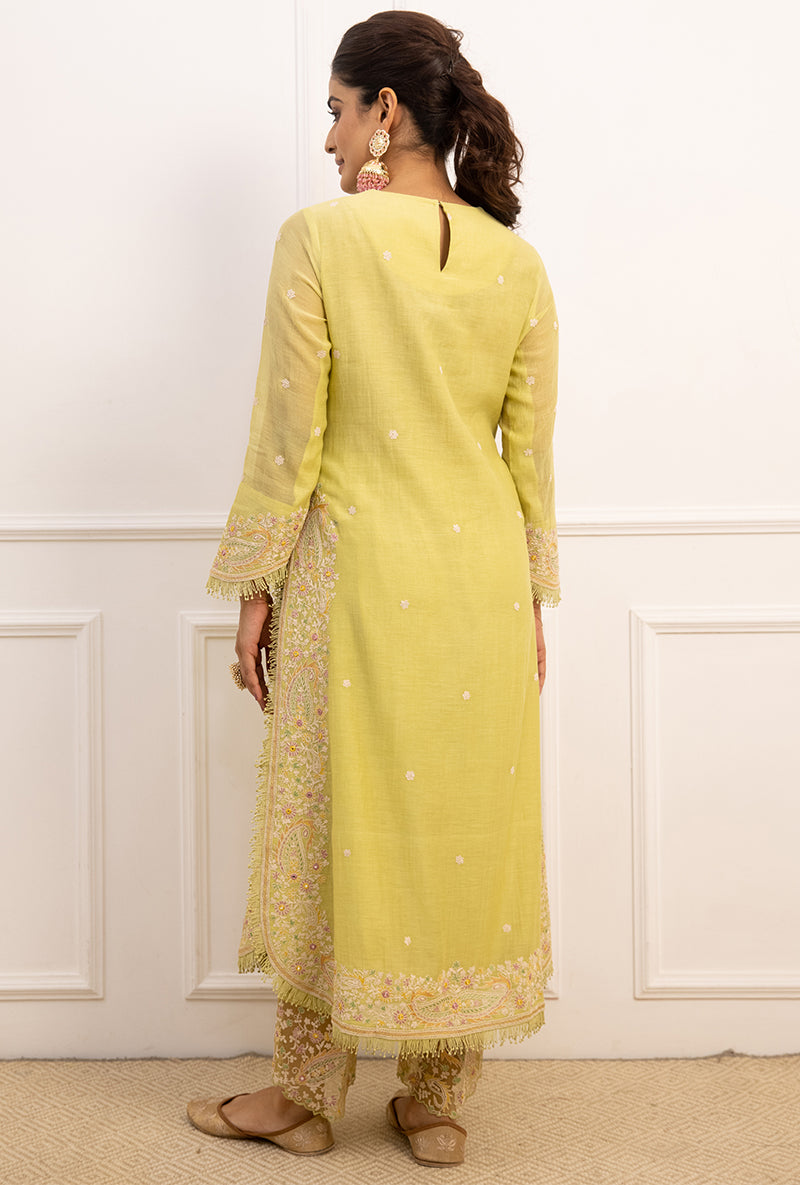 Mint Green Dori Paisley Long Kurta Yoke Aafreen Set