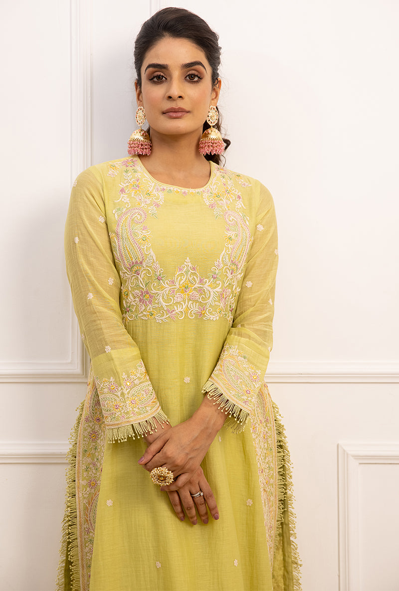 Mint Green Dori Paisley Long Kurta Yoke Aafreen Set
