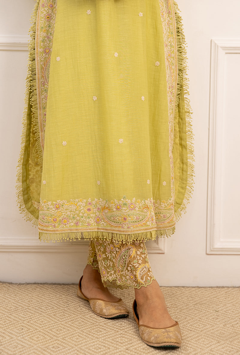 Mint Green Dori Paisley Long Kurta Yoke Aafreen Set