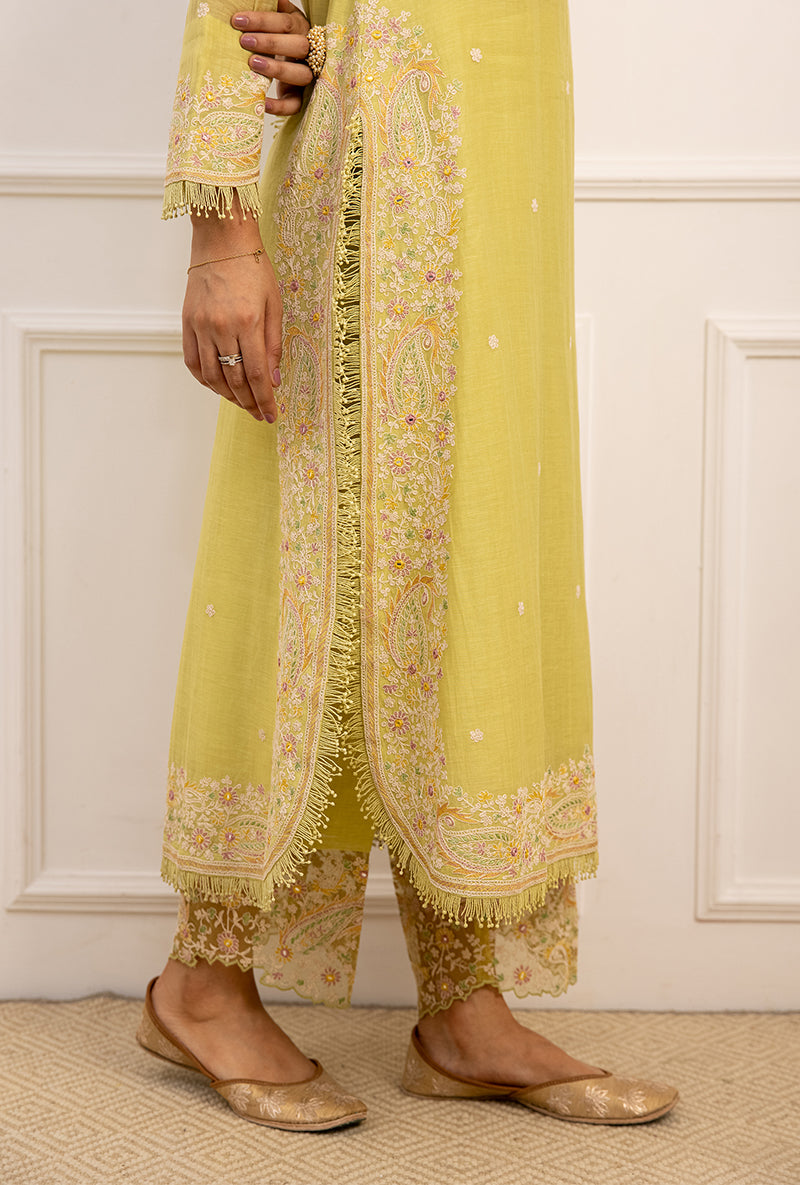 Mint Green Dori Paisley Long Kurta Yoke Aafreen Set