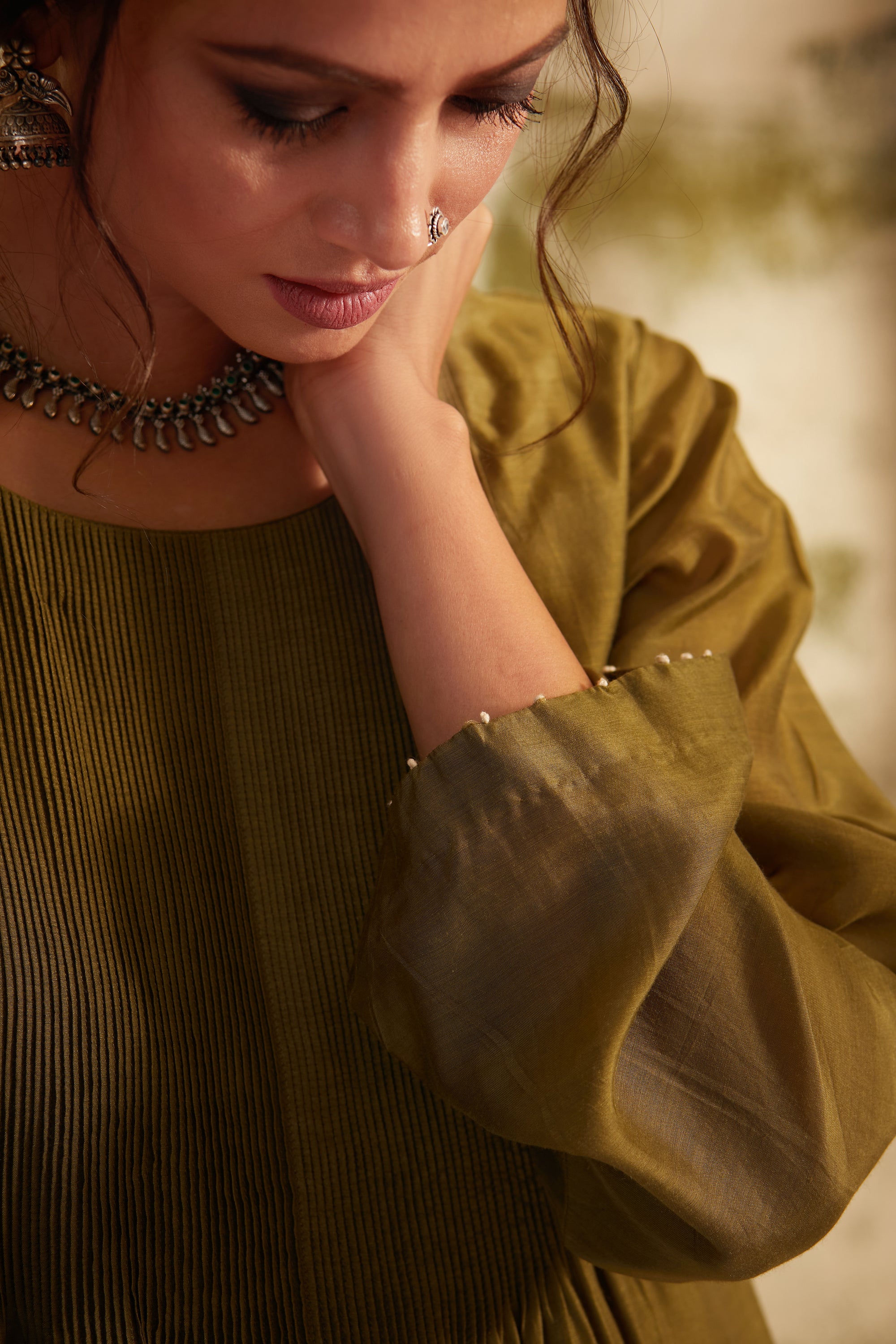 Olive Green Pintuck Inaya Kurta Set