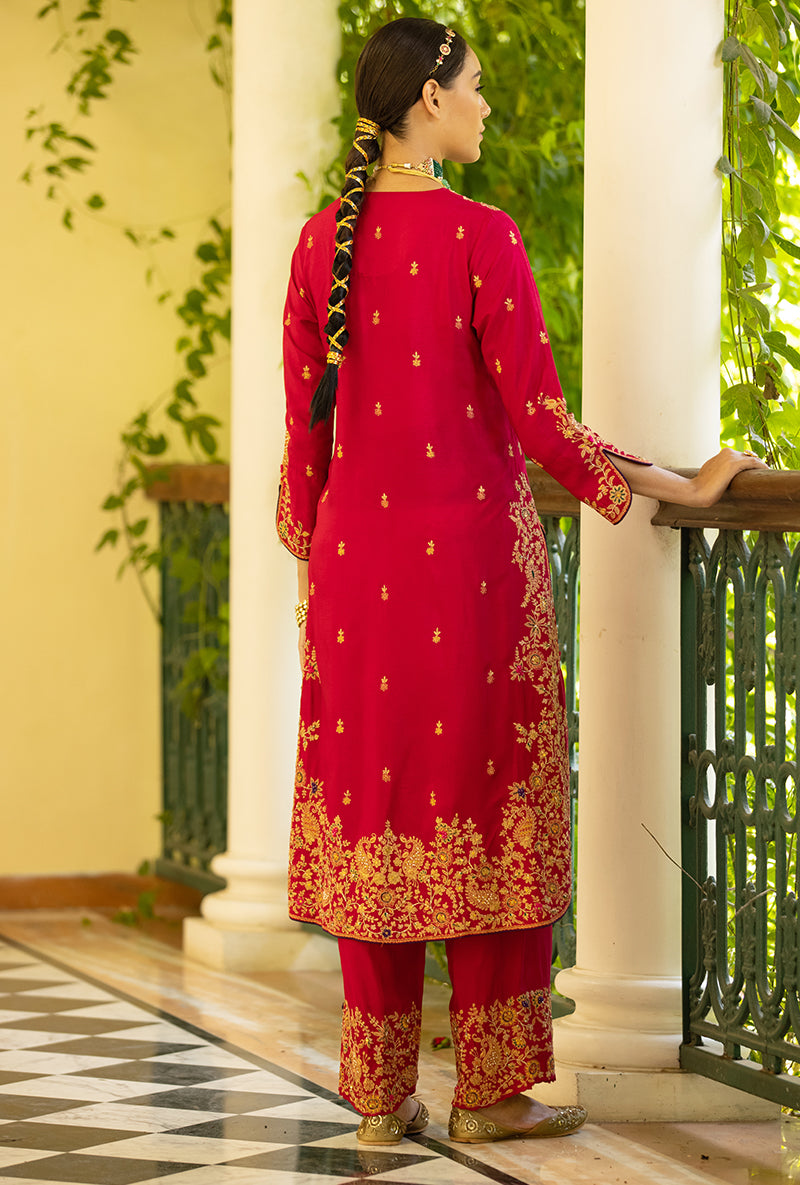 Pink Kairi Buta Jaal Long Zeenat Kurta Set