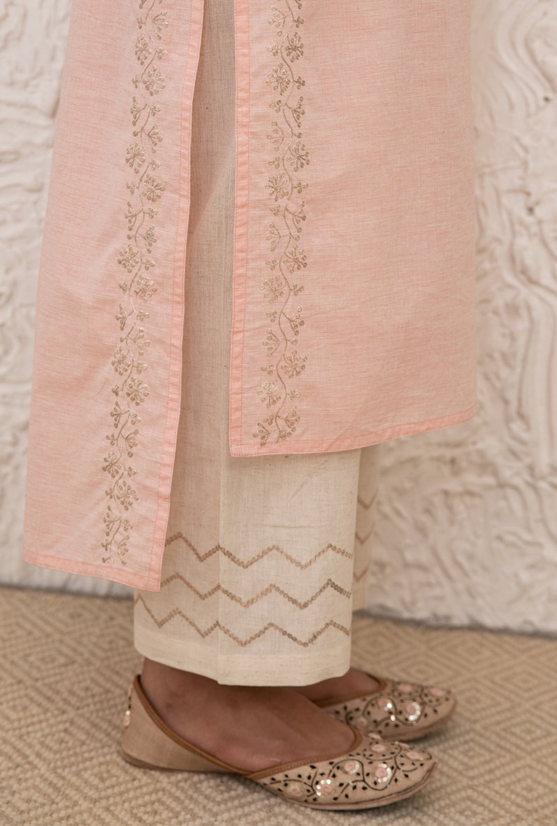 Pink Straight Kaftan Cut Tahira Kurta Set