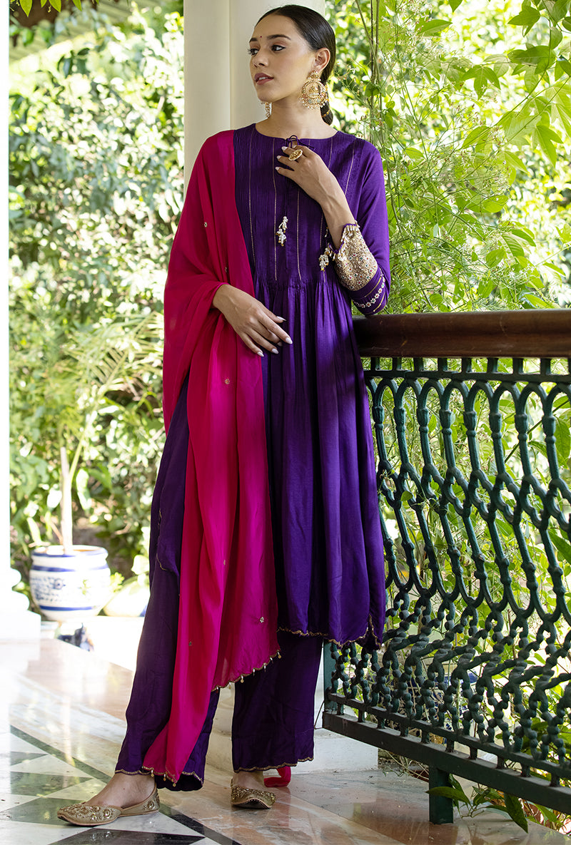 Purple Heavy Cuff Sleeve Aayat Kurta Set