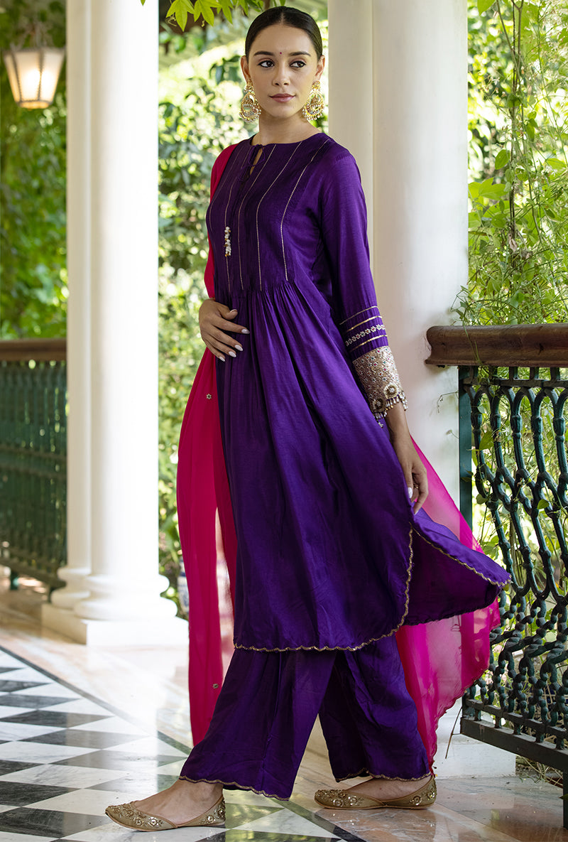 Purple Heavy Cuff Sleeve Aayat Kurta Set
