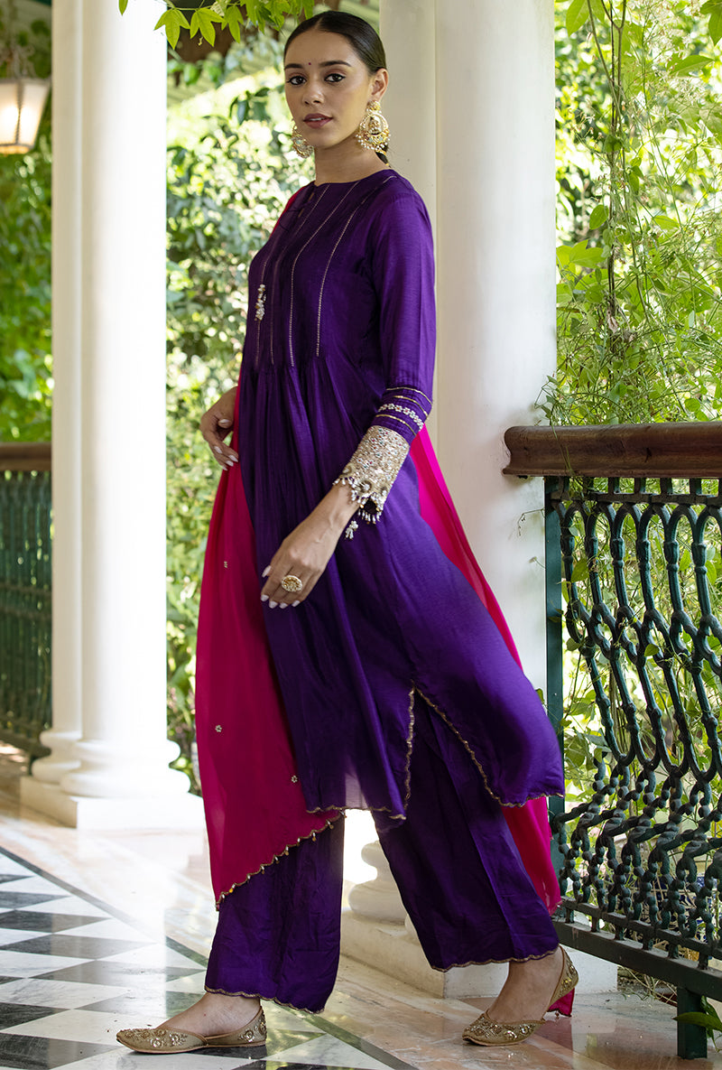Purple Heavy Cuff Sleeve Aayat Kurta Set