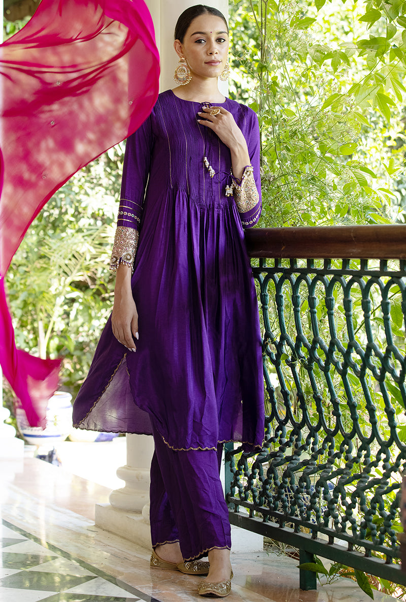 Purple Heavy Cuff Sleeve Aayat Kurta Set