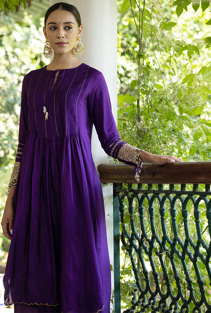 Purple Heavy Cuff Sleeve Aayat Kurta Set