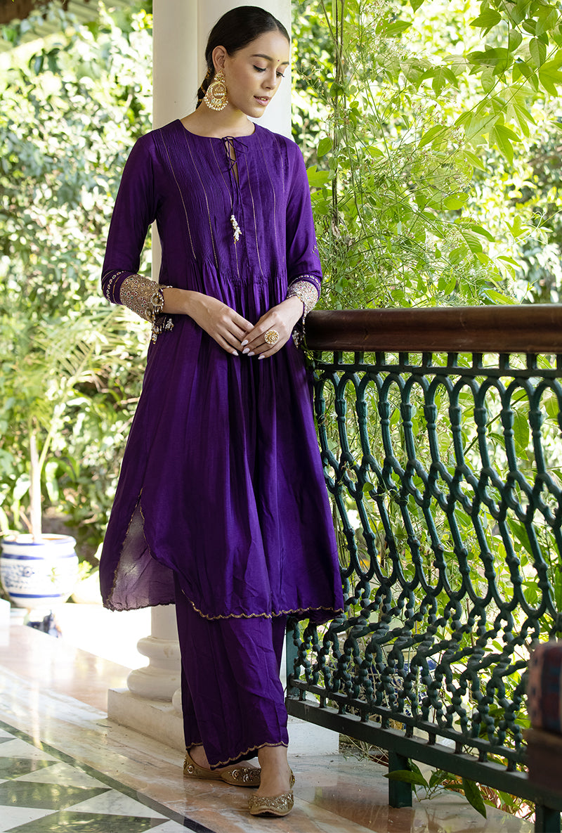 Purple Heavy Cuff Sleeve Aayat Kurta Set