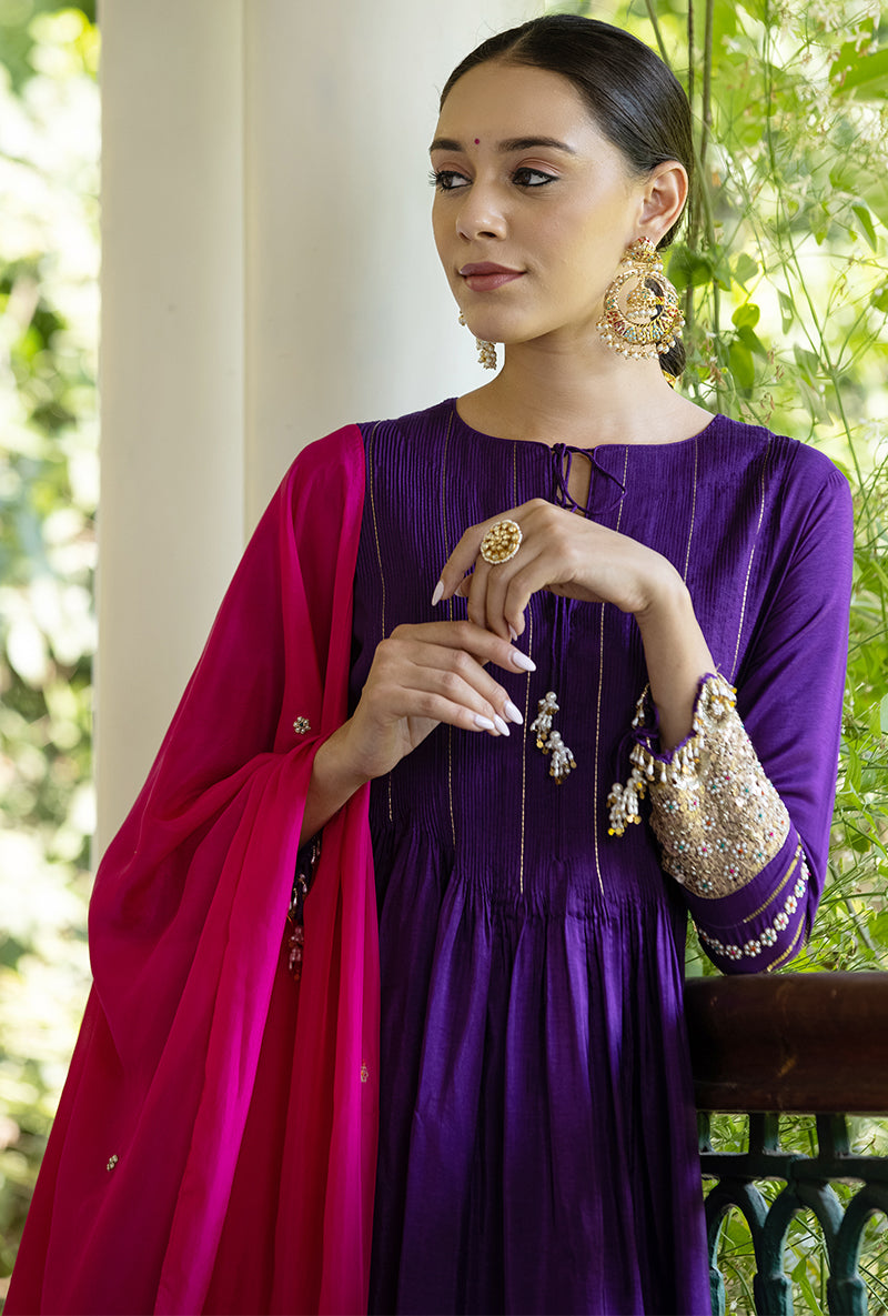 Purple Heavy Cuff Sleeve Aayat Kurta Set