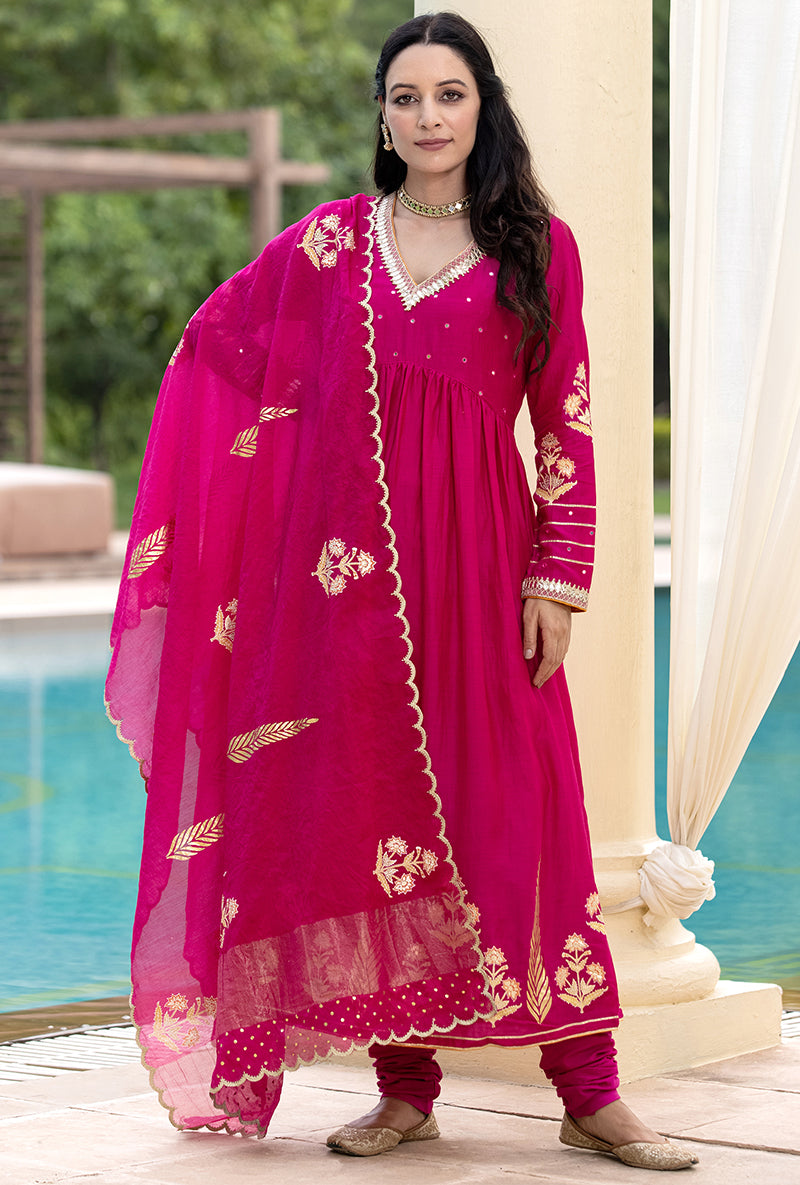 Rani Pink Mirror Yoke Haseena Kurta Set