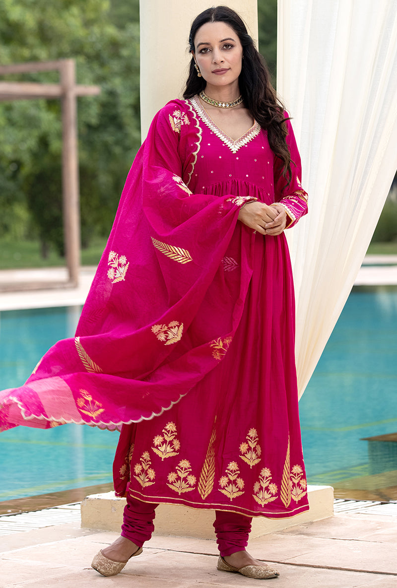 Rani Pink Mirror Yoke Haseena Kurta Set