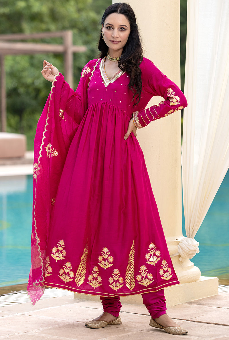 Rani Pink Mirror Yoke Haseena Kurta Set