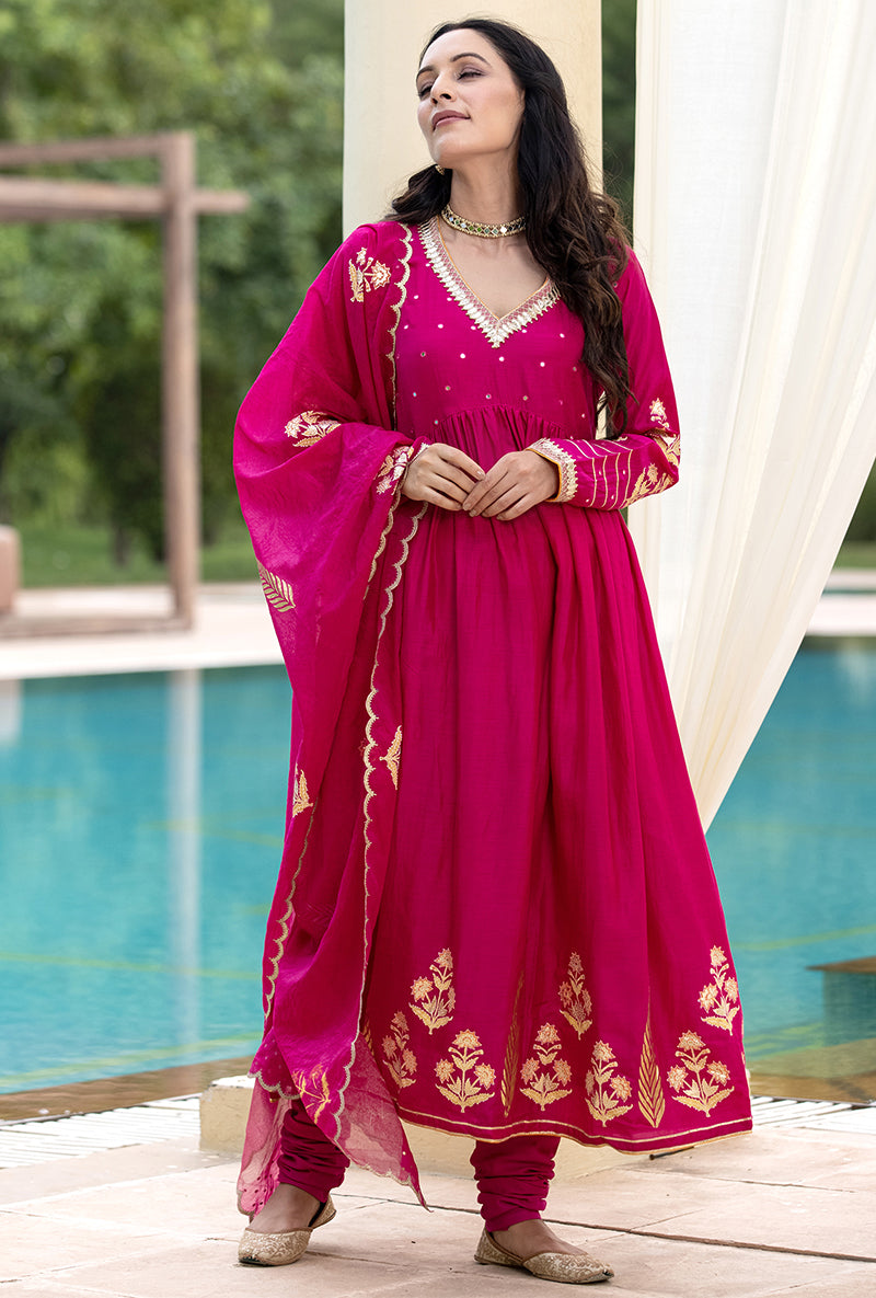 Rani Pink Mirror Yoke Haseena Kurta Set