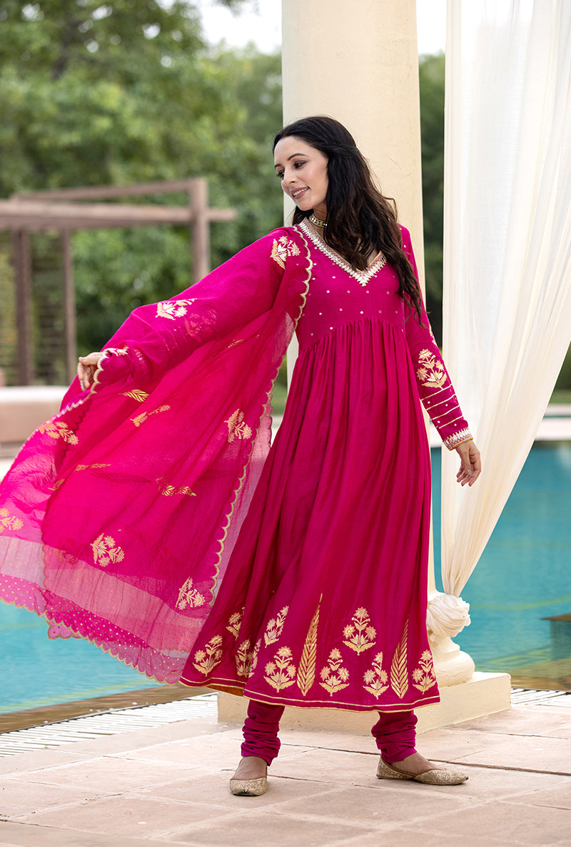 Rani Pink Mirror Yoke Haseena Kurta Set