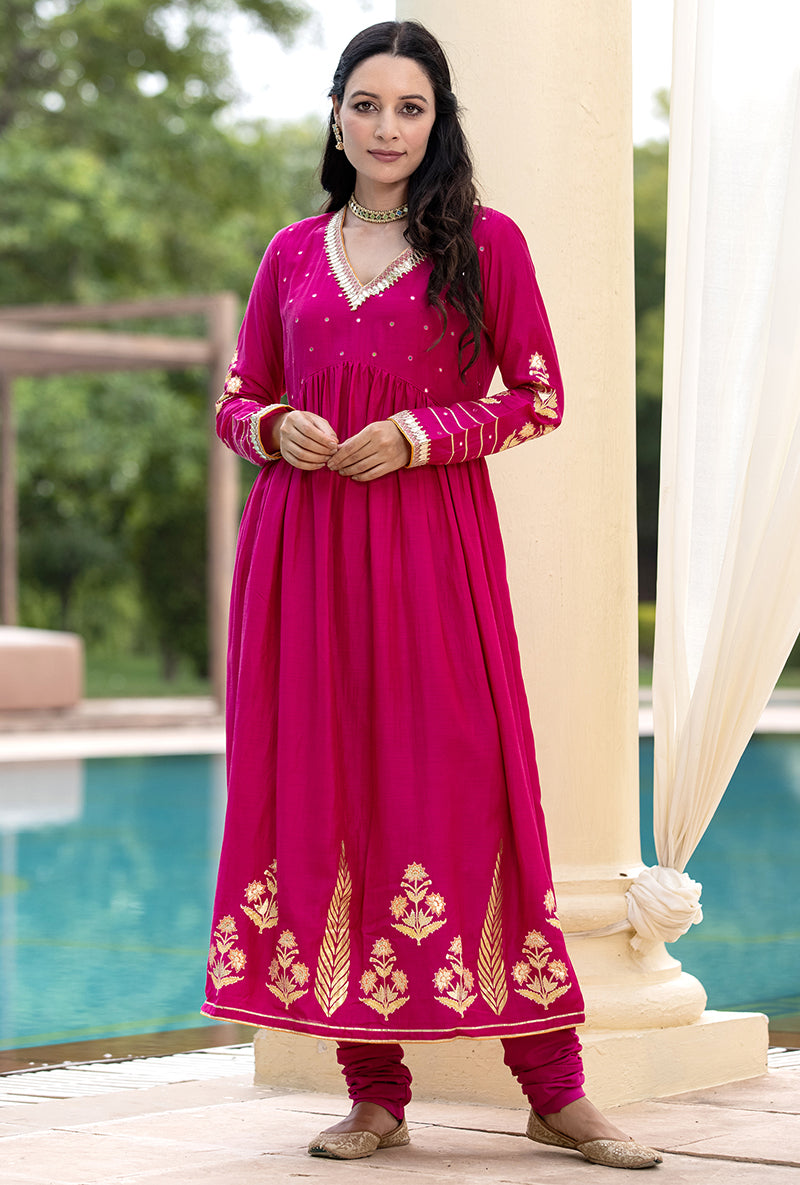 Rani Pink Mirror Yoke Haseena Kurta Set