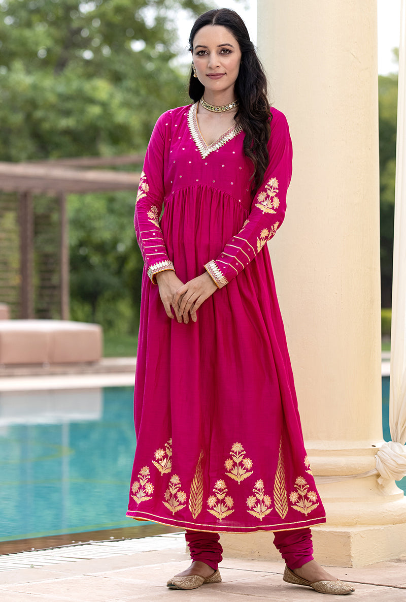Rani Pink Mirror Yoke Haseena Kurta Set