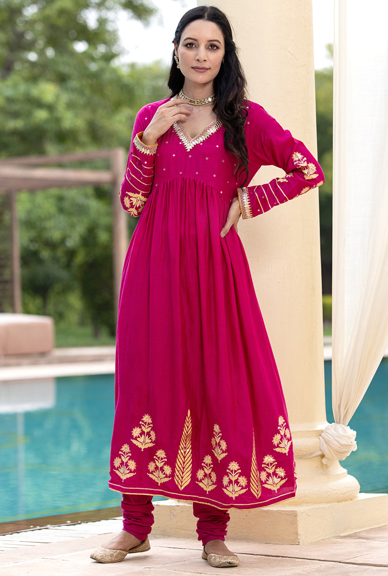 Rani Pink Mirror Yoke Haseena Kurta Set