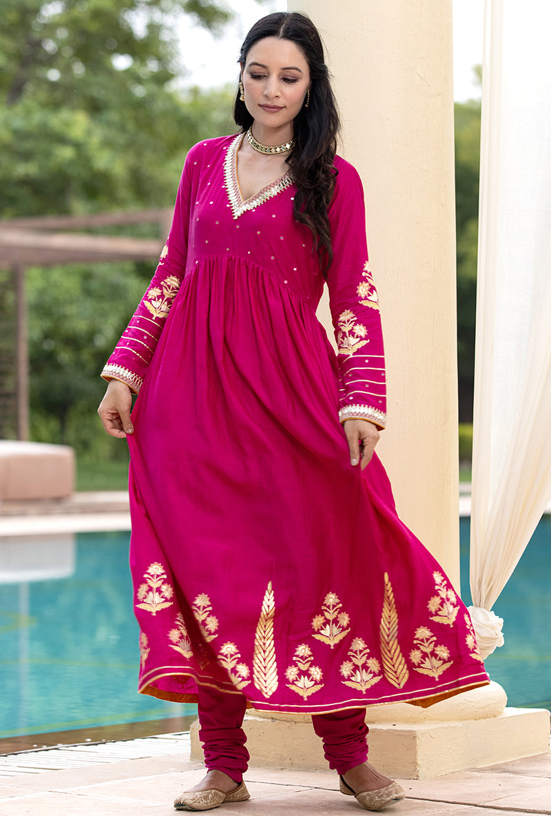 Rani Pink Mirror Yoke Haseena Kurta Set