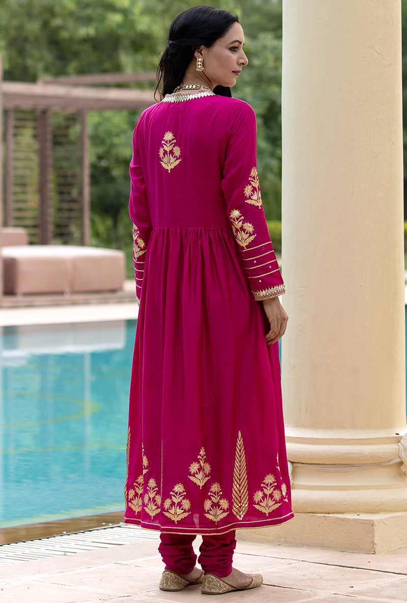 Buy Maahi Chanderi Silk Anarkali Kurta In Rani Pink by Designer EESHVA  INDIA for Women online at Kaarimarket.com