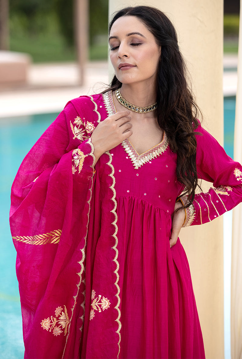 Rani Pink Mirror Yoke Haseena Kurta Set