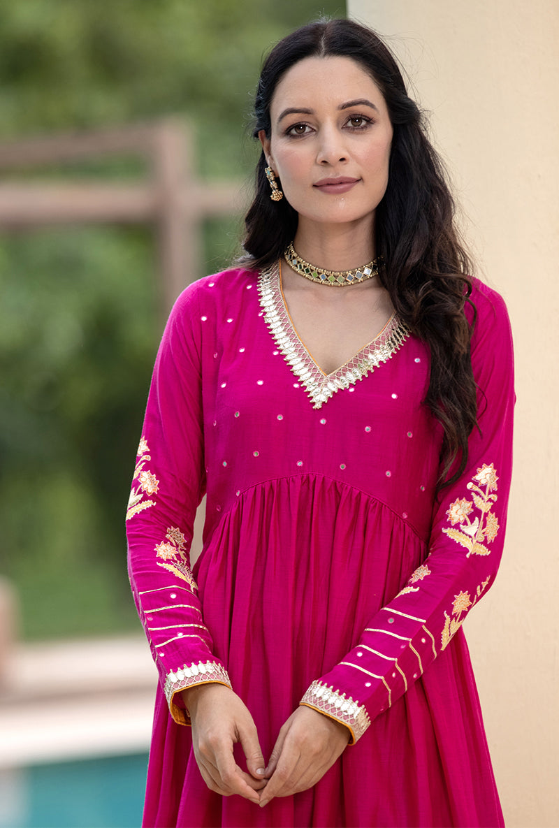 Rani Pink Mirror Yoke Haseena Kurta Set