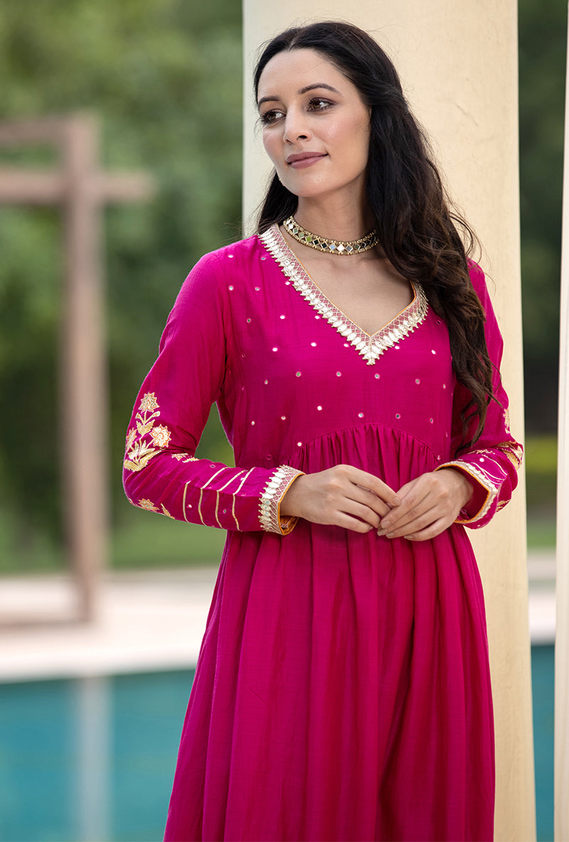 Rani Pink Mirror Yoke Haseena Kurta Set