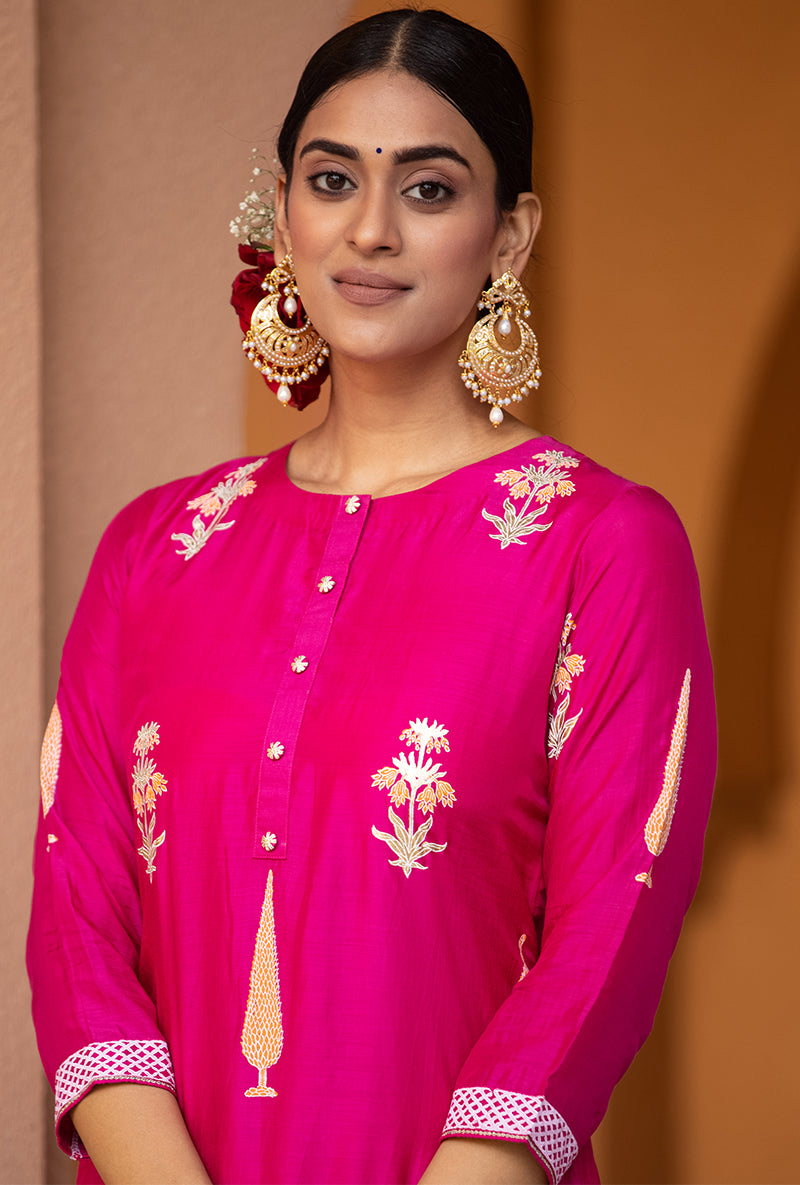 Rani Pink Straight Nayaab Kurta Set