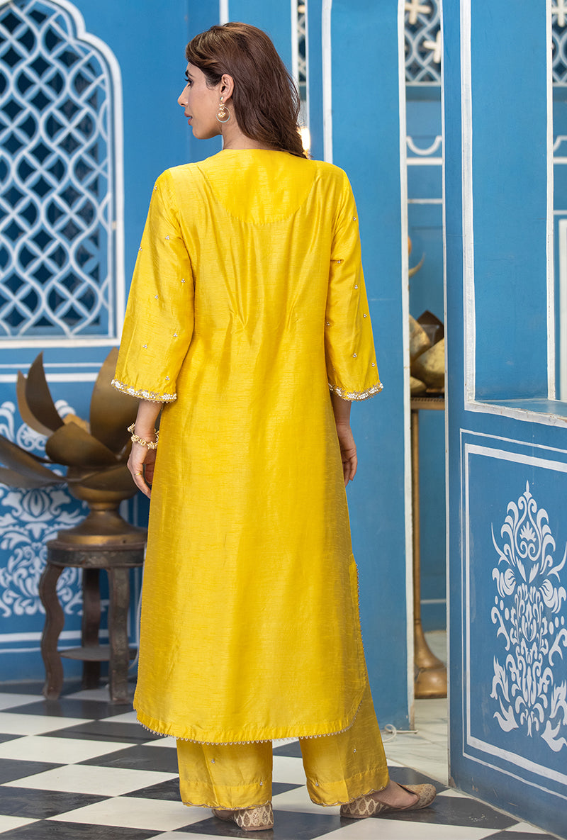 Yellow Front Pleat Ameera Kurta Set