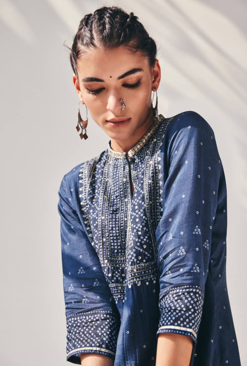Blue Fiza Yolk Kurta Set