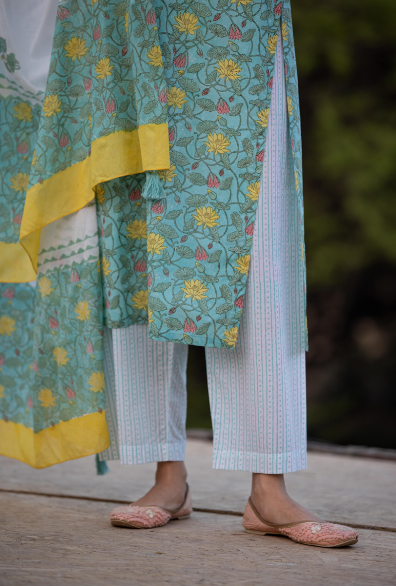 Aqua Sequin Pankhuri Kurta Set