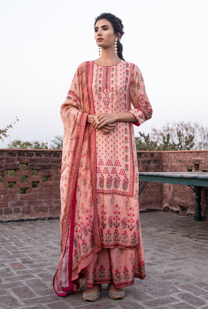 Peach Panel & Booti Malang Kurta Set