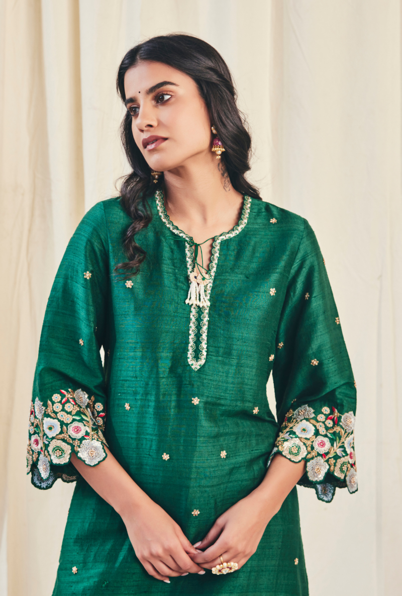 Green Pearl Cutwork Meera Kurta
