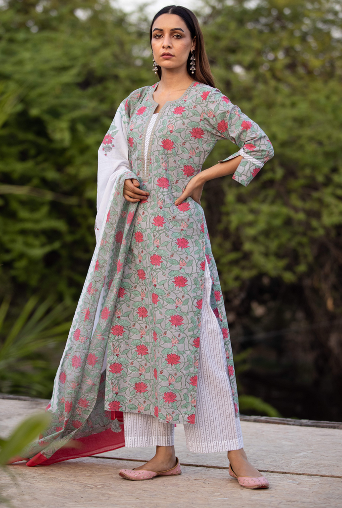 Grey Sequin Pankhuri Kurta Set