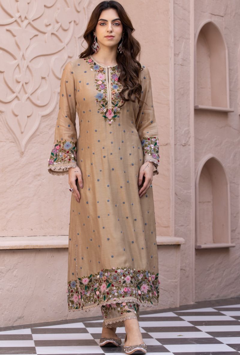 Beige Orchid Long Sahiba Kurta Set